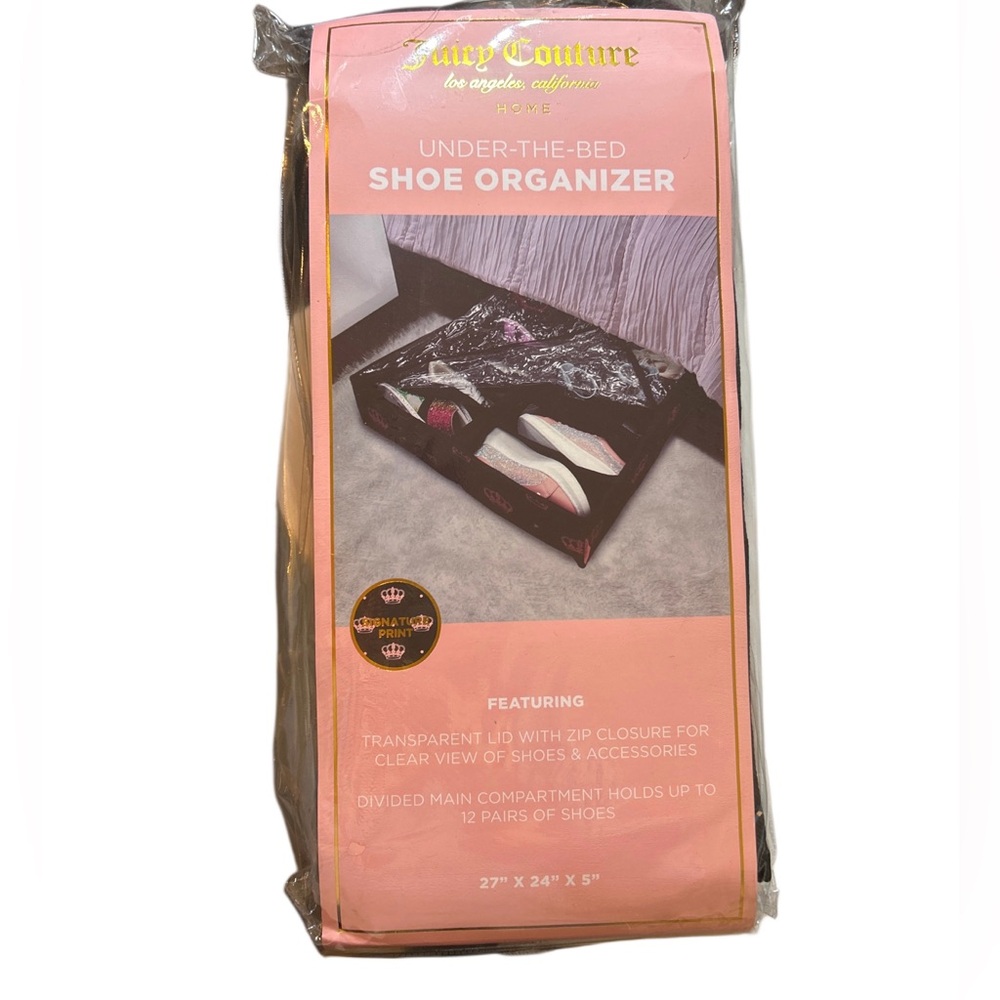 Juicy Couture Black & Pink Crown Under Bed Shoe Organizer NWT